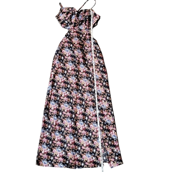 Mable Cut Out Dress Womens Size Large Multi Floral Cowl Neck Backless Maxi Dress - Picture 12 of 16